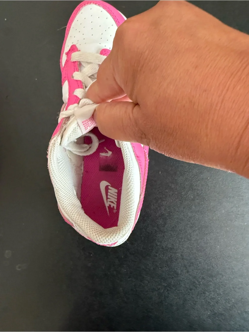 Nike Dunk Kids Low-Top Sneakers in White and Hot Pink Youth 2